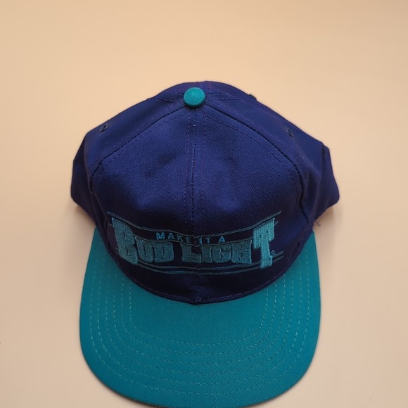 Vtg Purple Teal " Make It‎ A Bud Light" Hat One Size Fits All USA Snapback NWOT - Picture 12 of 13
